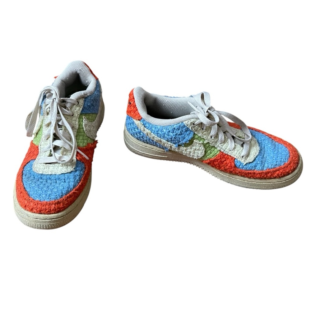 Nike Air‎ Force 1 LV8 Hemp Blue and Green Sneakers with Artistic Pattern 5Y